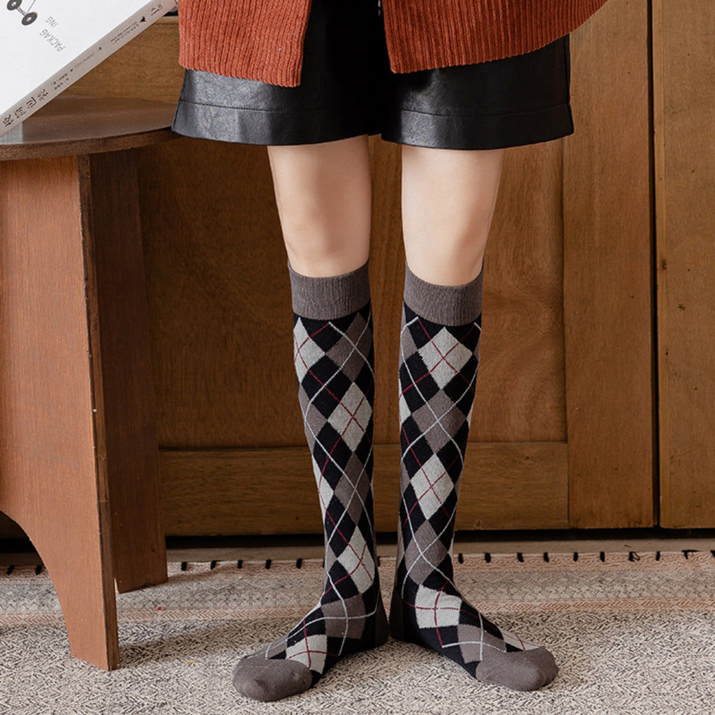 Anna-Kaci Women's 2-Piece Set Classic Argyle Knit Crew Socks with Soft Stretch Ribbed Cuffs