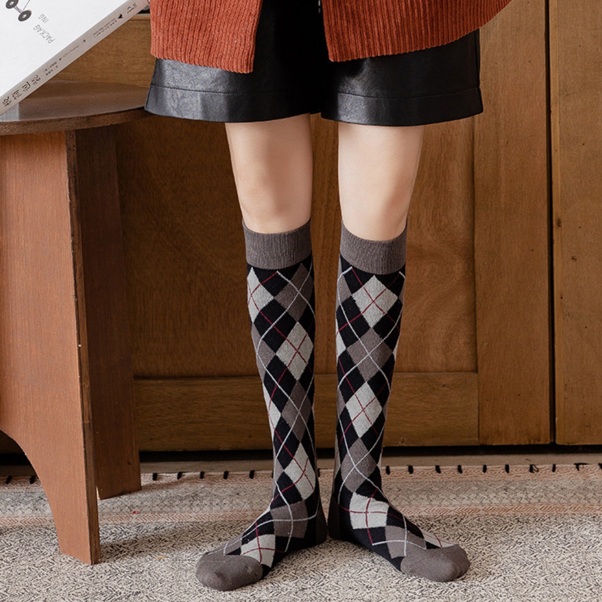 Anna-Kaci Women's 2-Piece Set Classic Argyle Knit Crew Socks with Soft Stretch Ribbed Cuffs