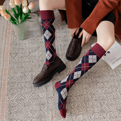 Anna-Kaci Women's 2-Piece Set Classic Argyle Knit Crew Socks with Soft Stretch Ribbed Cuffs