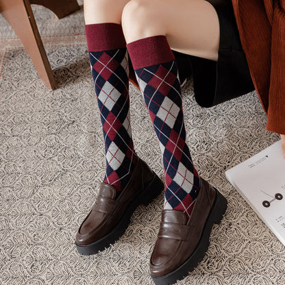 Anna-Kaci Women's 2-Piece Set Classic Argyle Knit Crew Socks with Soft Stretch Ribbed Cuffs