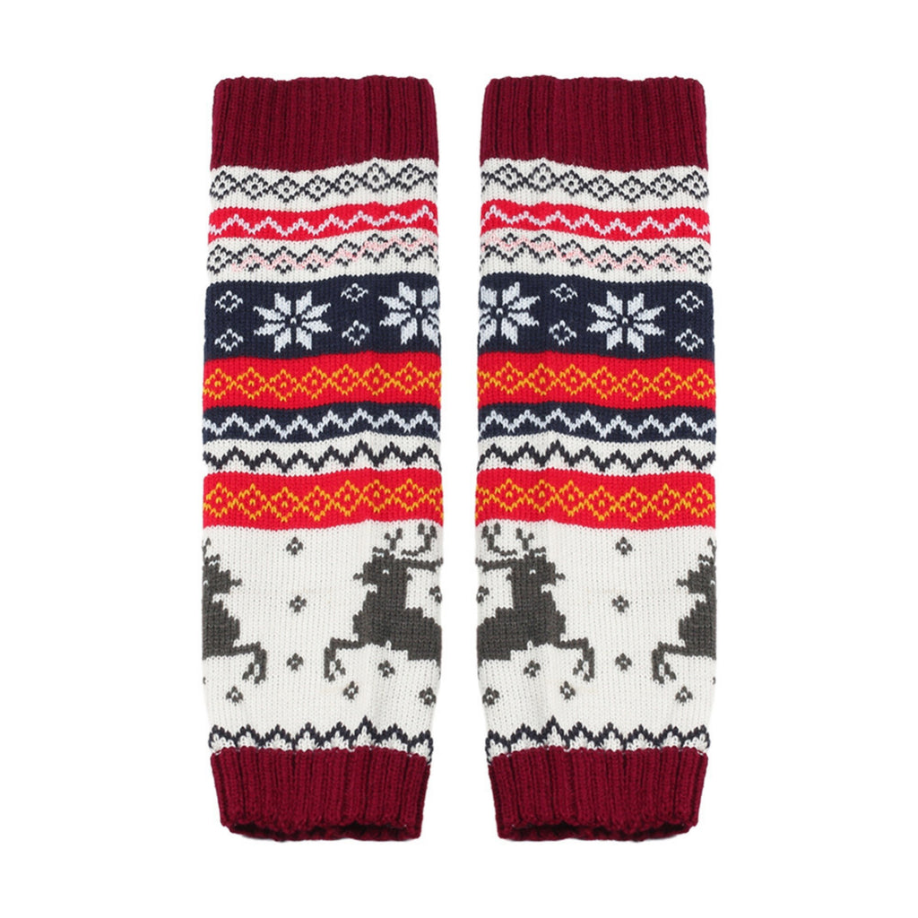 Anna-Kaci Women's Knit Leg Warmers with Reindeer and Snowflake Pattern 15.5x5in