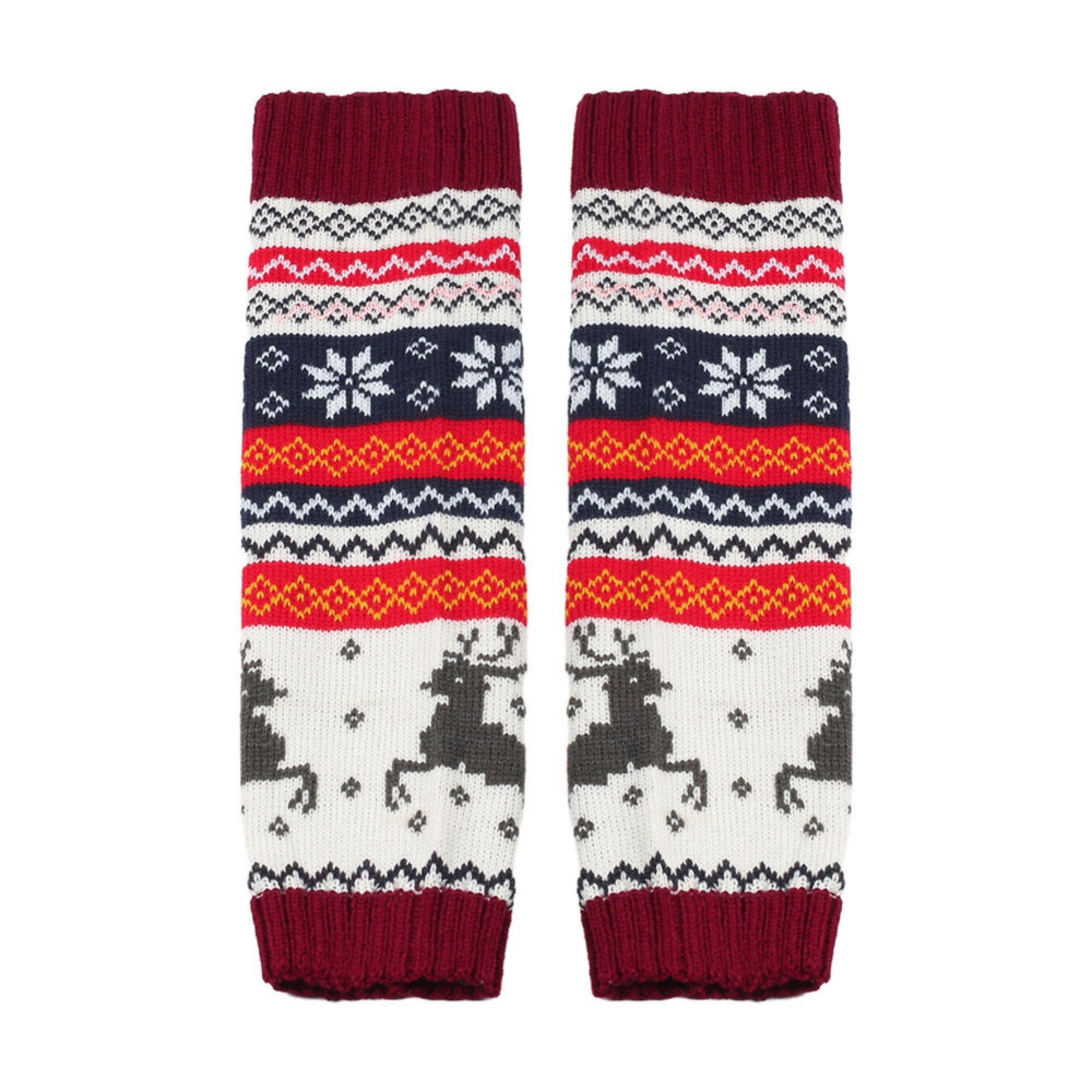 Anna-Kaci Women's Knit Leg Warmers with Reindeer and Snowflake Pattern 15.5x5in