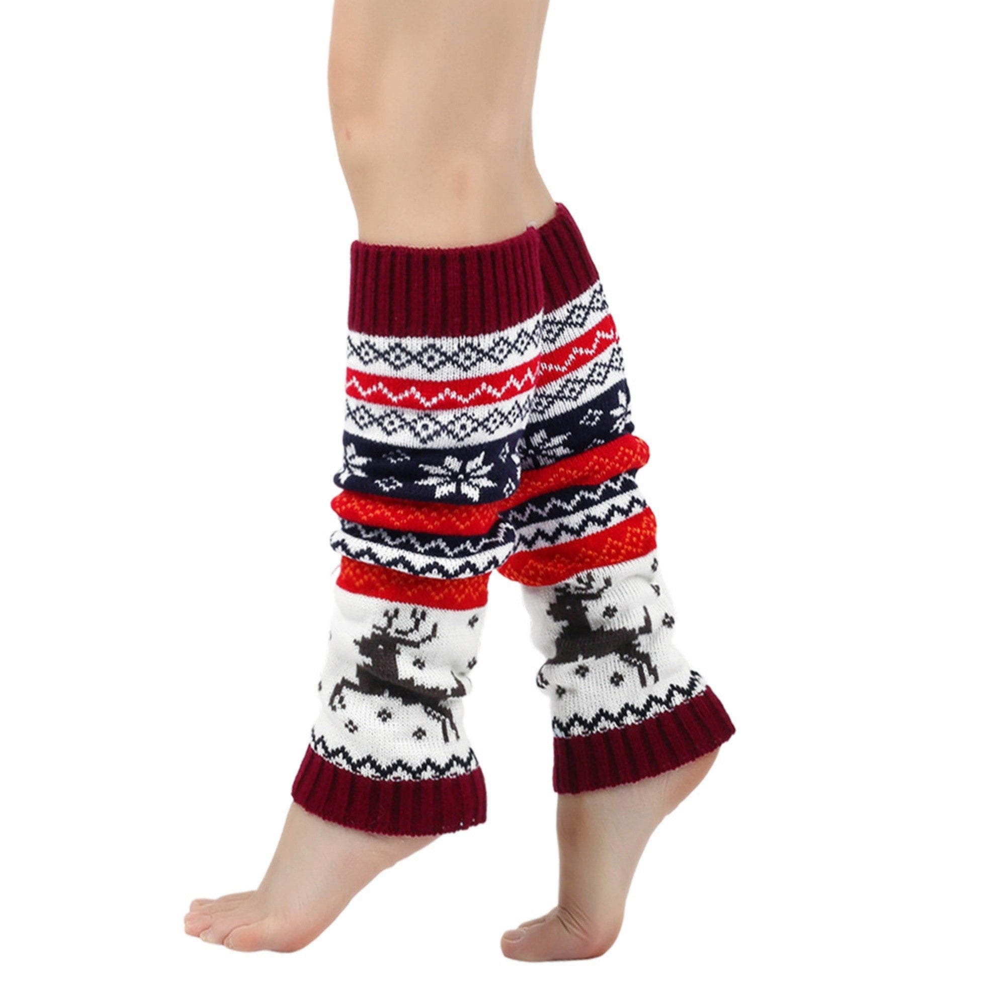 Anna-Kaci Women's Knit Leg Warmers with Reindeer and Snowflake Pattern 15.5x5in