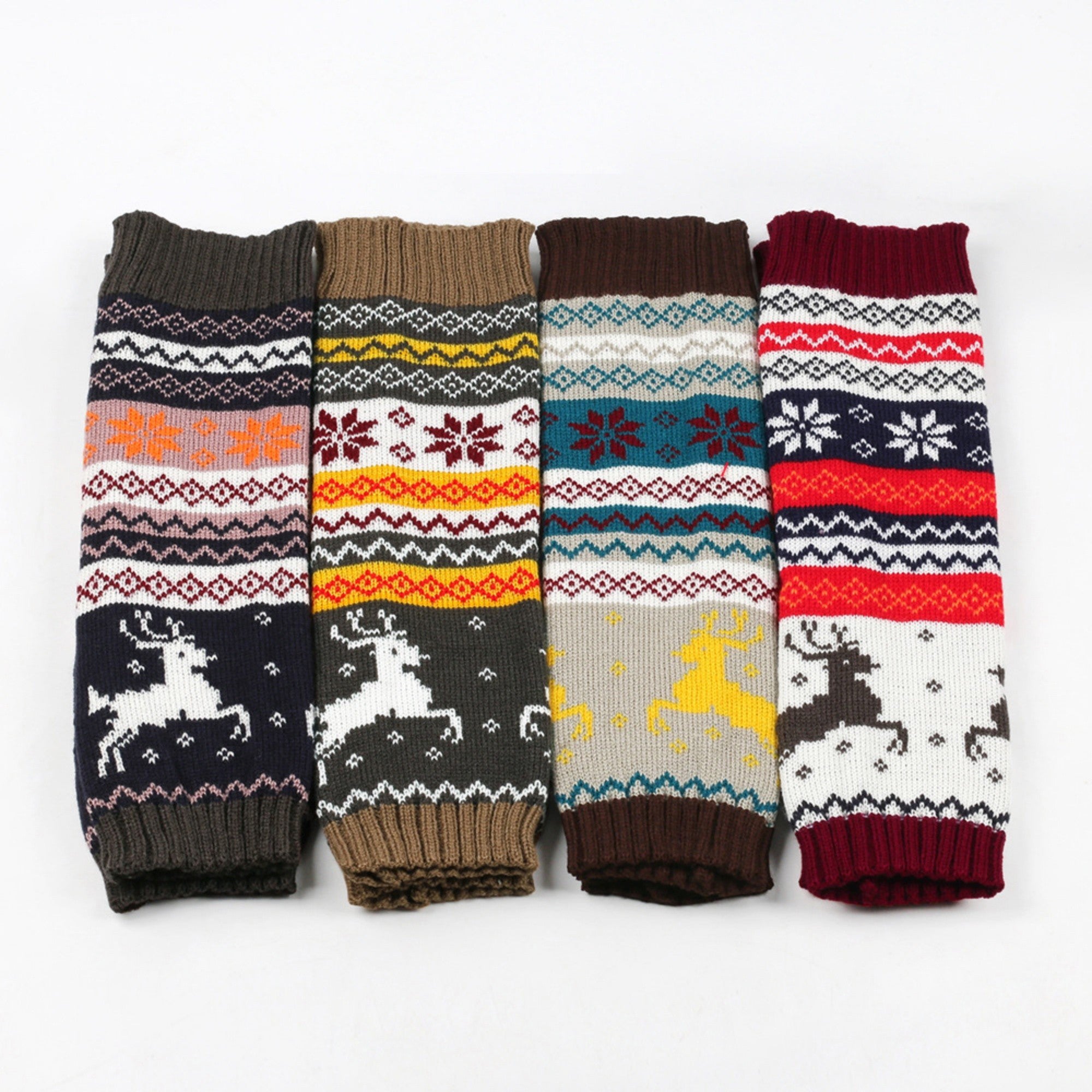 Anna-Kaci Women's Knit Leg Warmers with Reindeer and Snowflake Pattern 15.5x5in