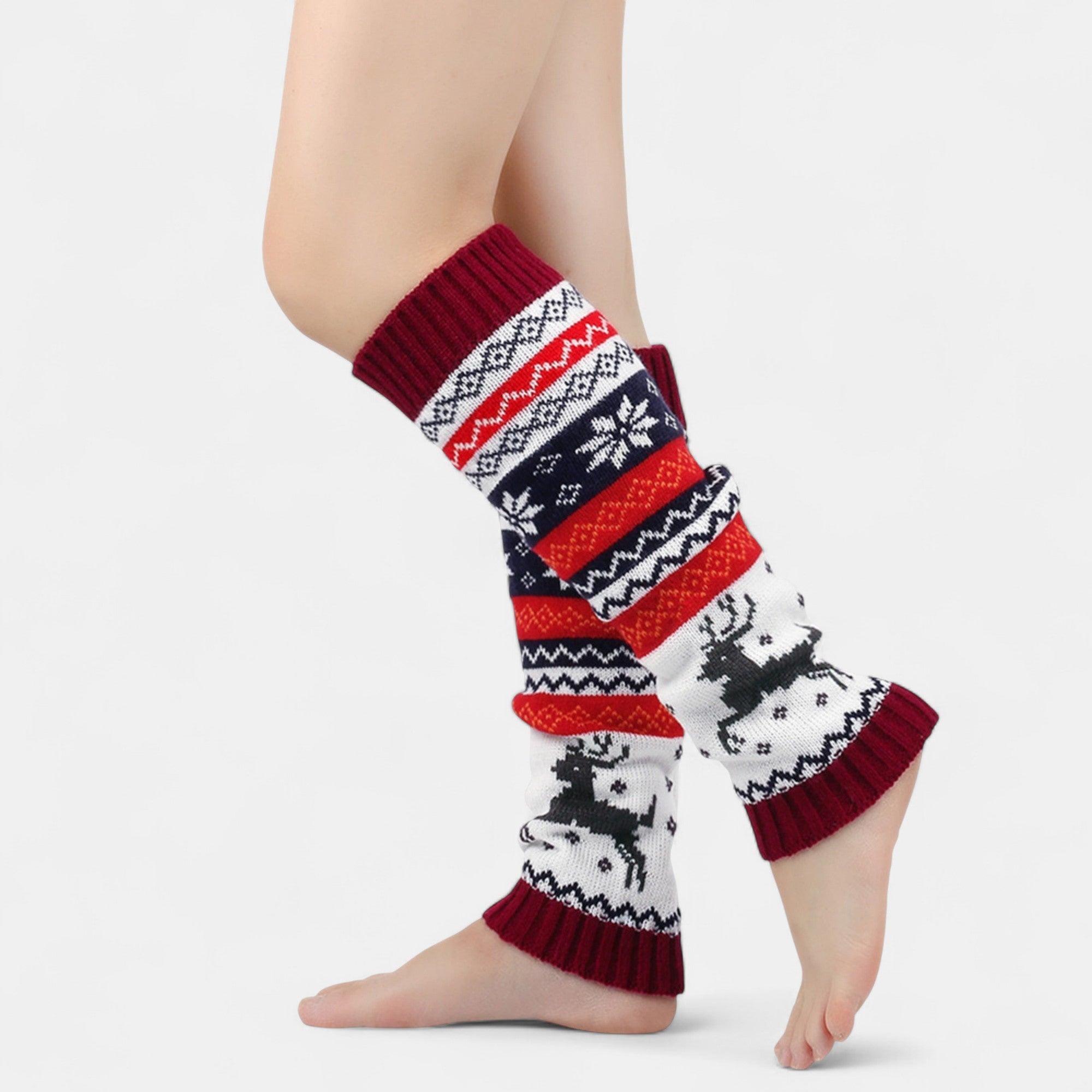 Anna-Kaci Women's Knit Leg Warmers with Reindeer and Snowflake Pattern 15.5x5in