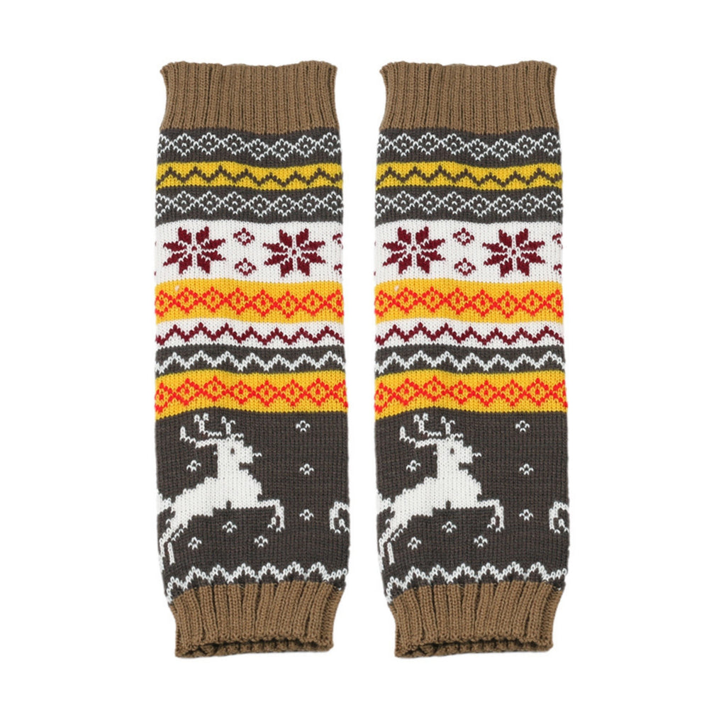 Anna-Kaci Women's Knit Leg Warmers with Reindeer and Snowflake Pattern 15.5x5in