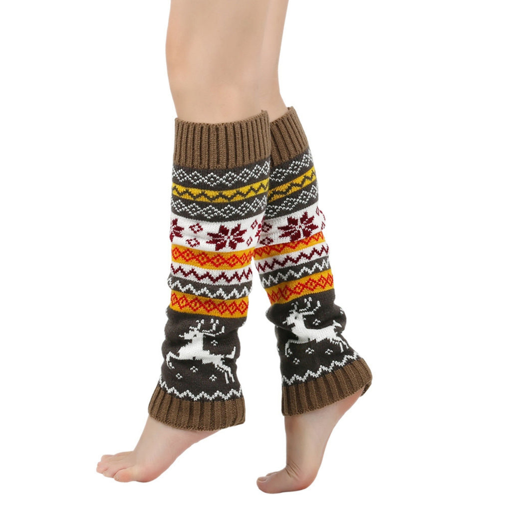 Anna-Kaci Women's Knit Leg Warmers with Reindeer and Snowflake Pattern 15.5x5in