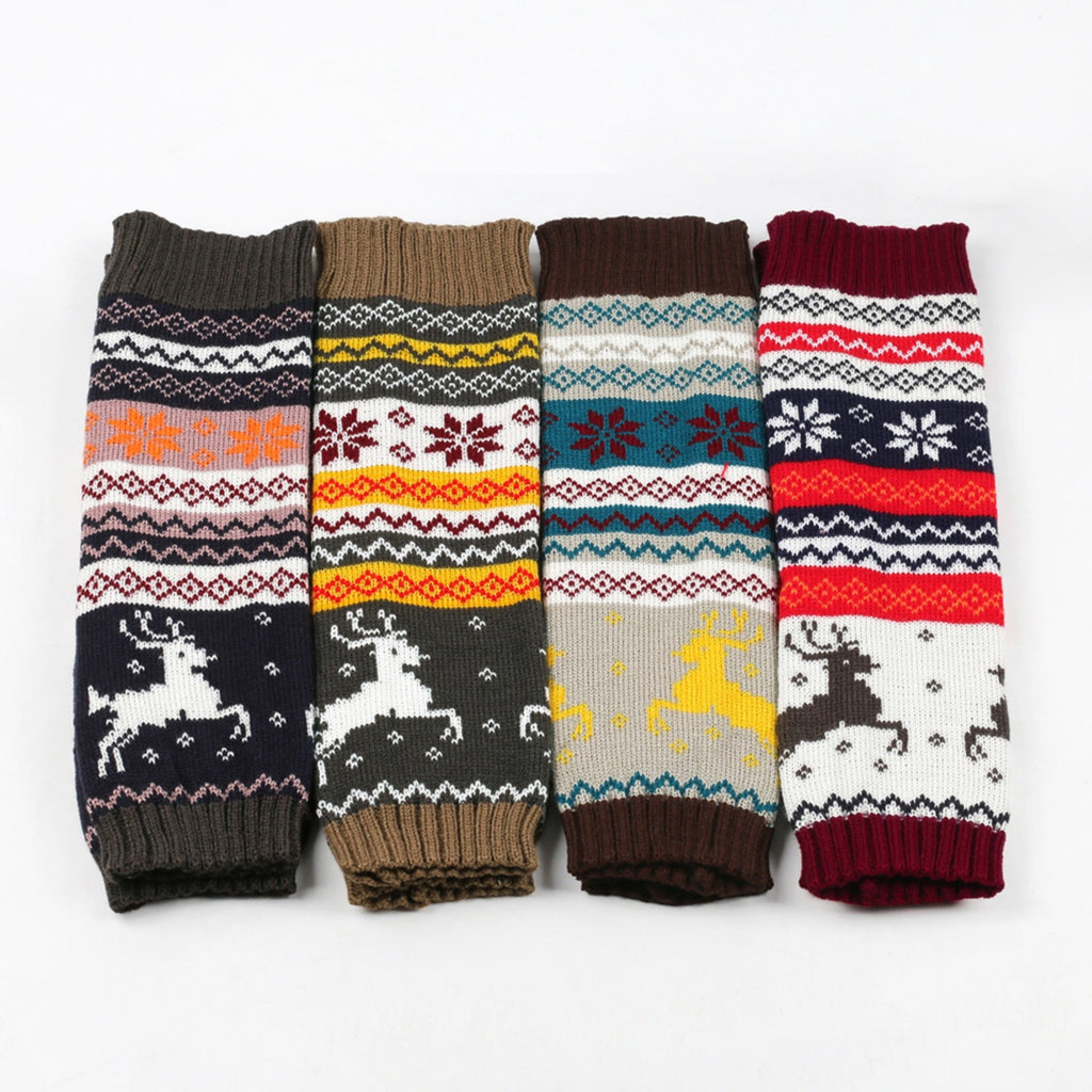 Anna-Kaci Women's Knit Leg Warmers with Reindeer and Snowflake Pattern 15.5x5in