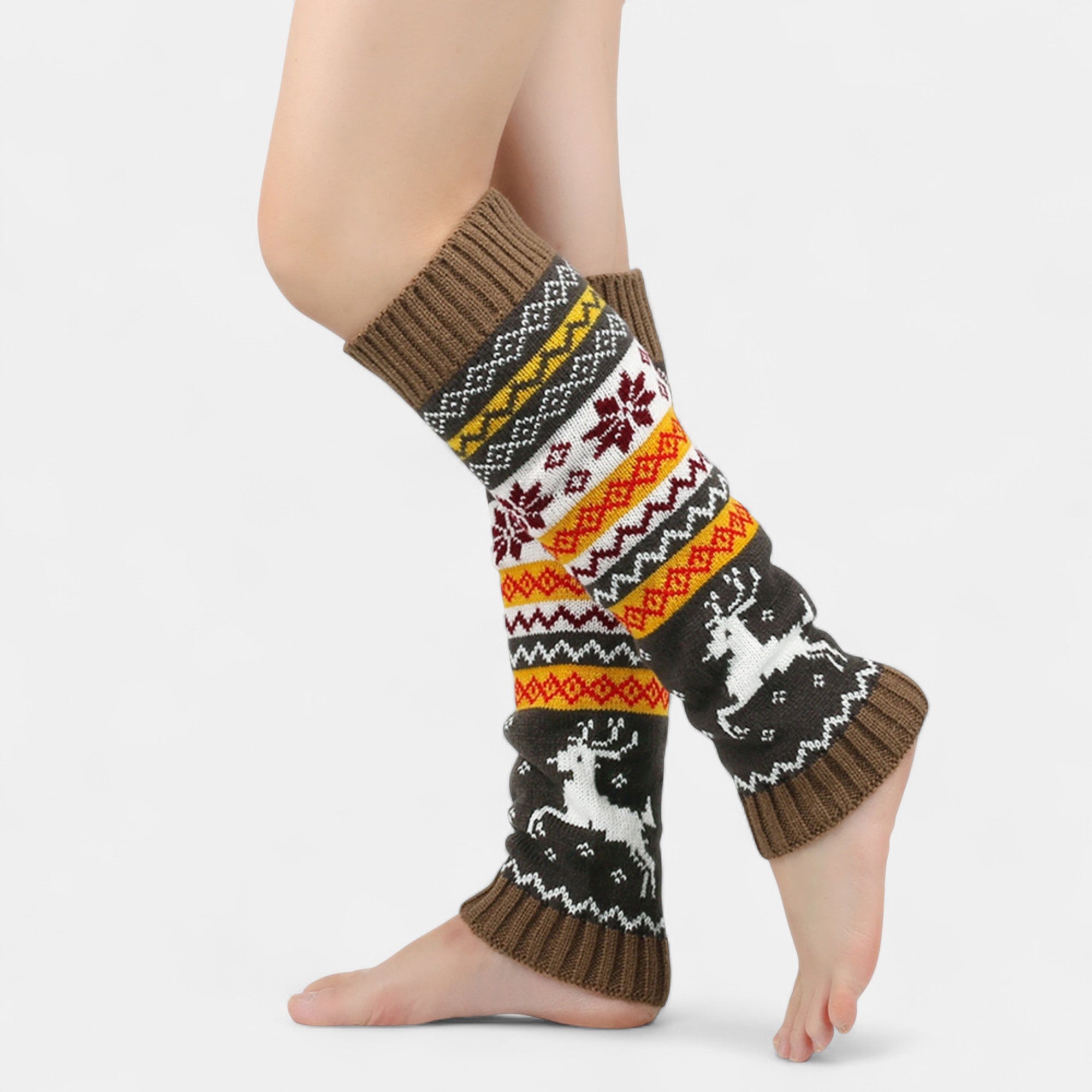 Anna-Kaci Women's Knit Leg Warmers with Reindeer and Snowflake Pattern 15.5x5in