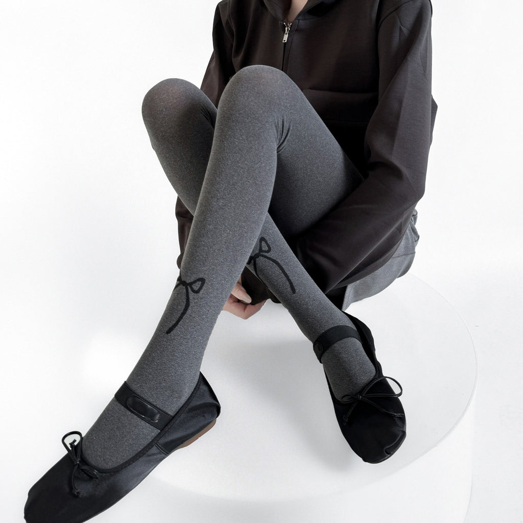 Anna-Kaci Women's Solid Knit Tights with Embroidered Bow Detail