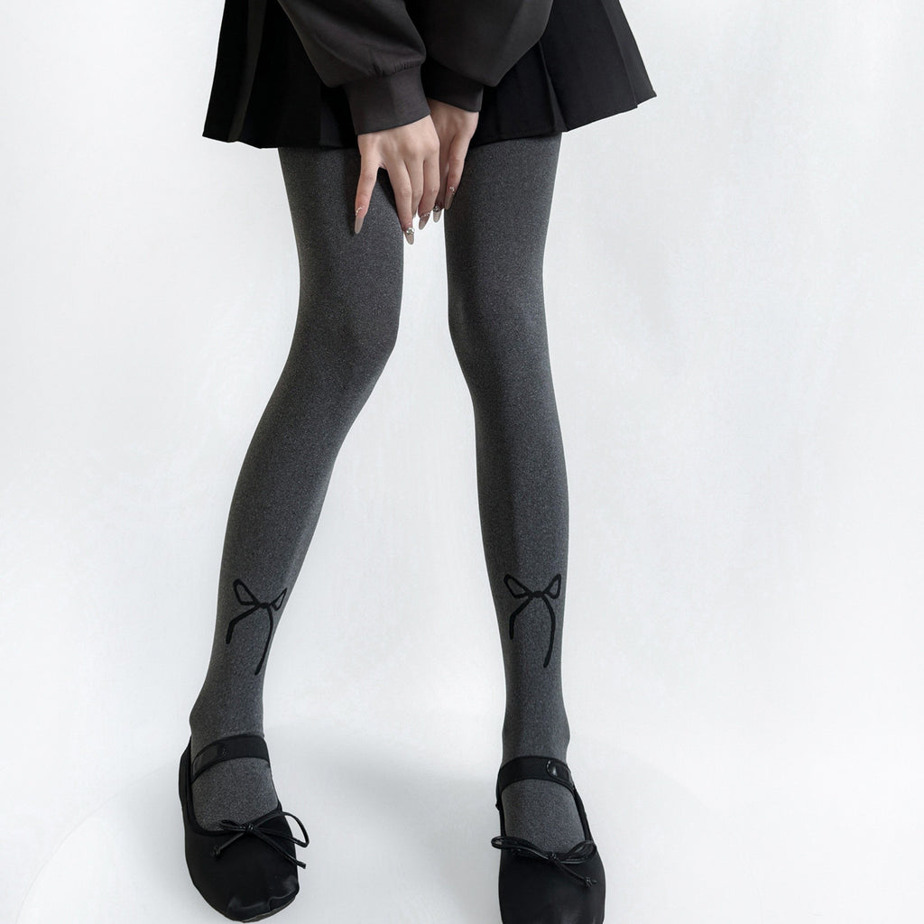 Anna-Kaci Women's Solid Knit Tights with Embroidered Bow Detail