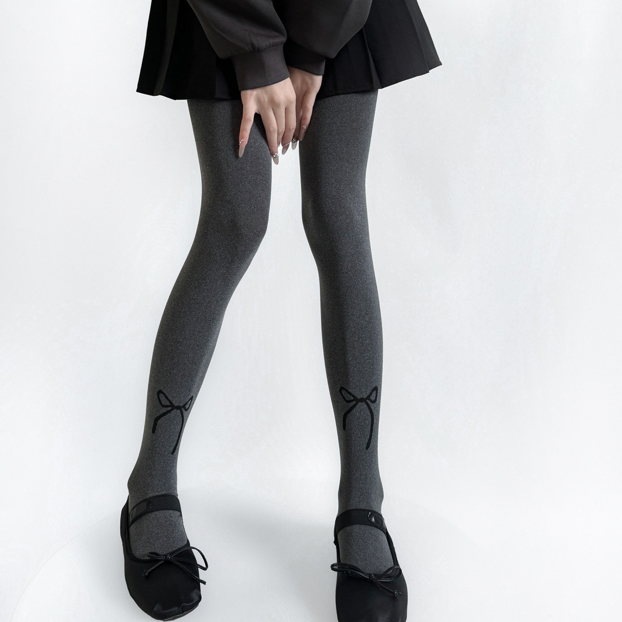 Anna-Kaci Women's Solid Knit Tights with Embroidered Bow Detail