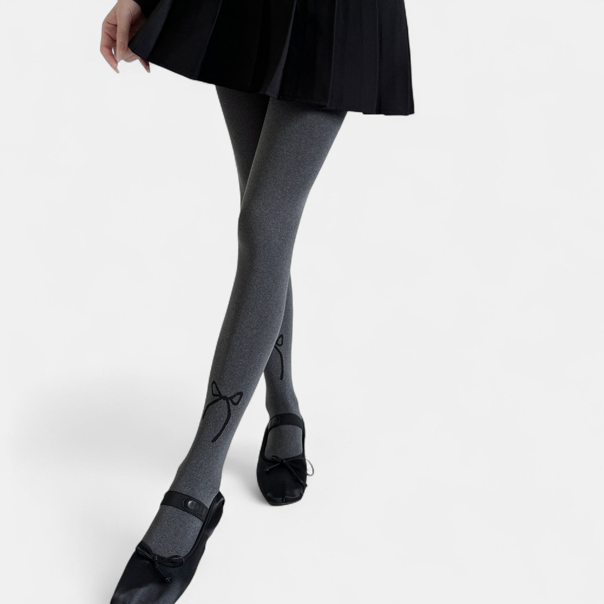 Anna-Kaci Women's Solid Knit Tights with Embroidered Bow Detail