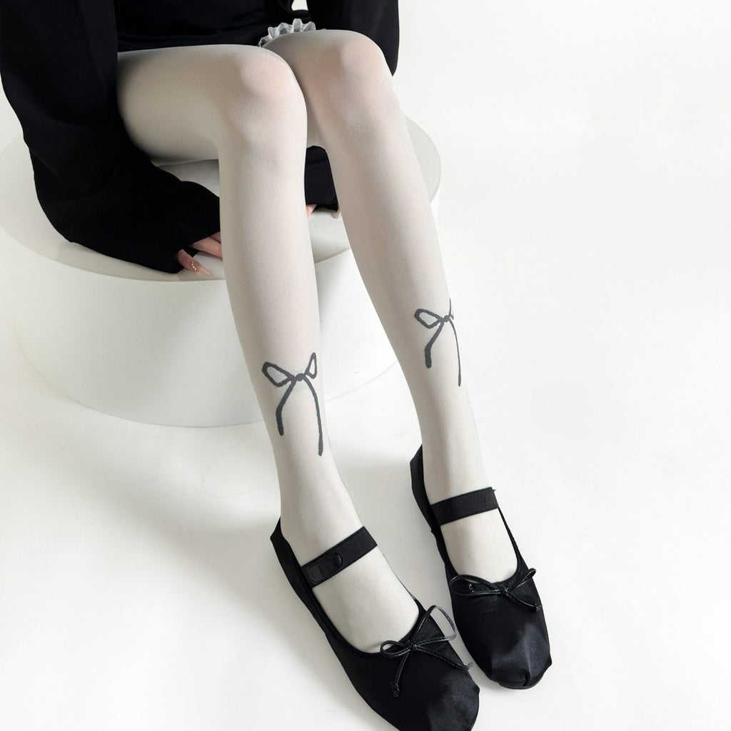 Anna-Kaci Women's Solid Knit Tights with Embroidered Bow Detail