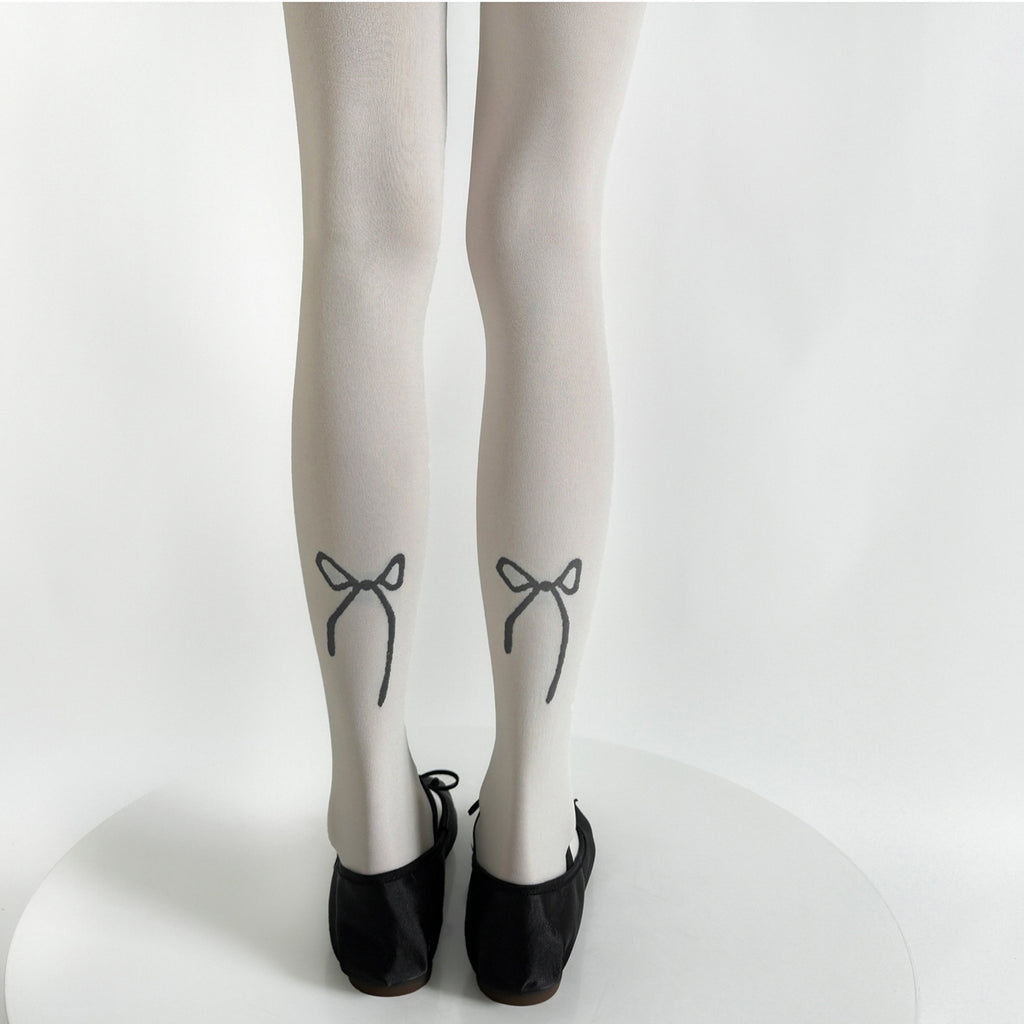 Anna-Kaci Women's Solid Knit Tights with Embroidered Bow Detail