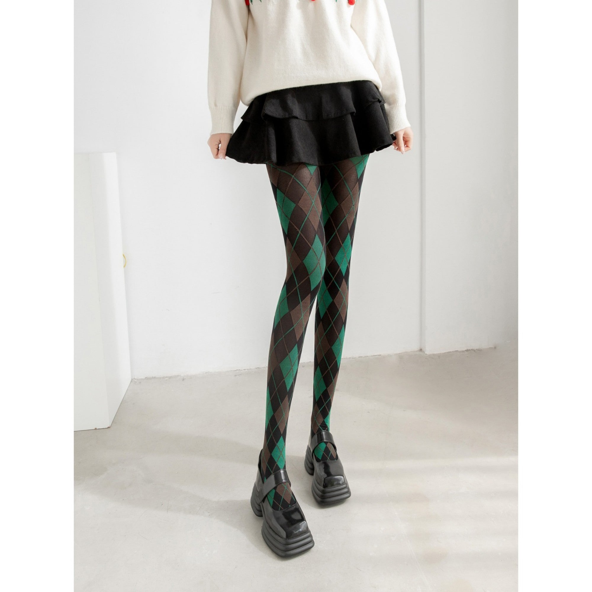 Anna-Kaci Women's Classic Argyle Pattern Knit Tights with Stretch Fit