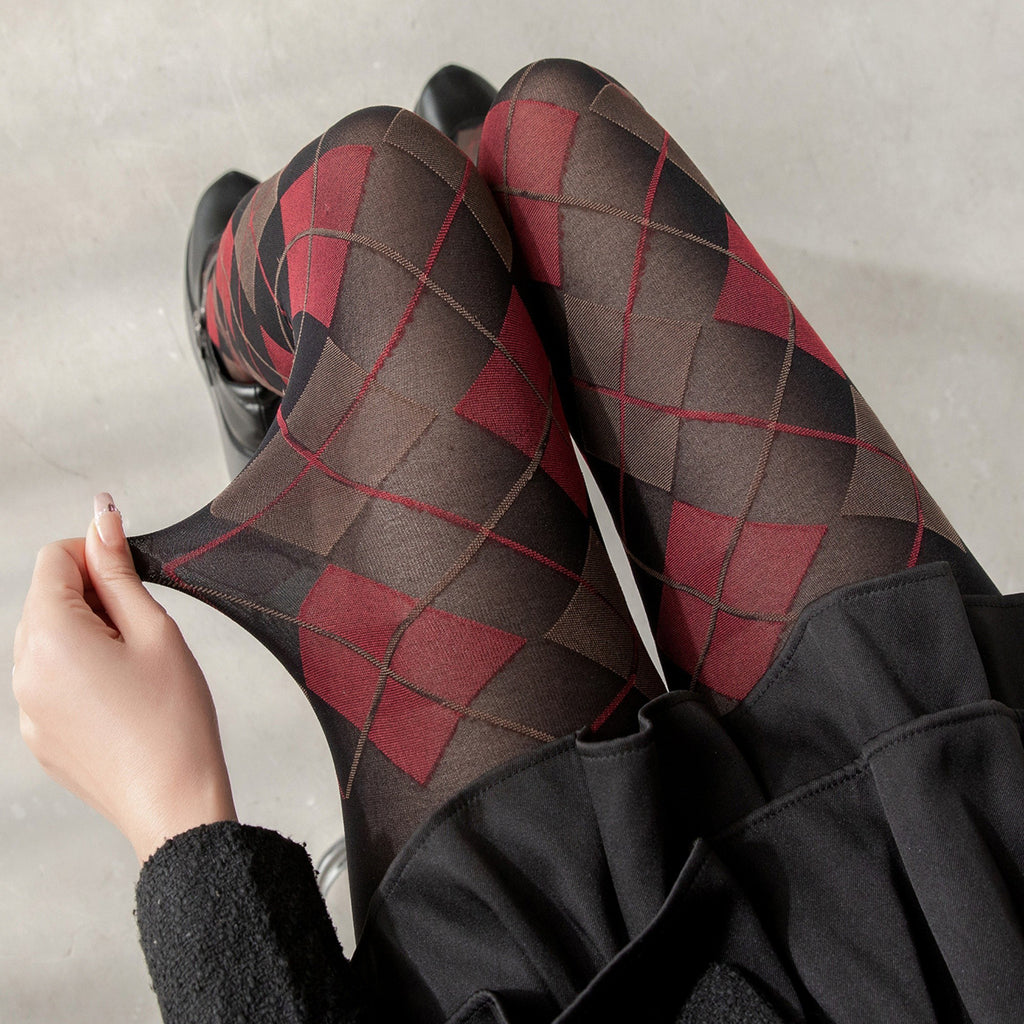 Anna-Kaci Women's Classic Argyle Pattern Knit Tights with Stretch Fit