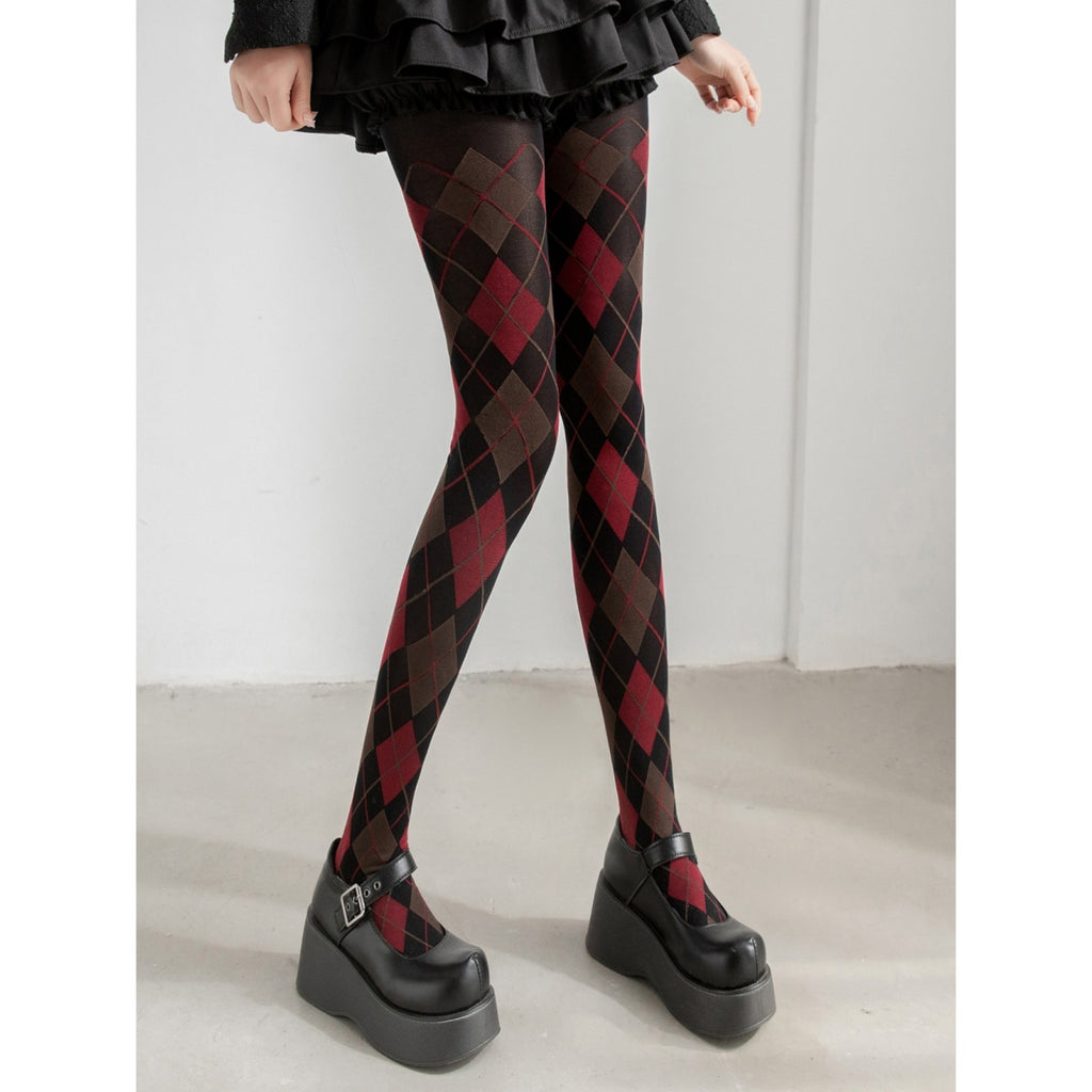 Anna-Kaci Women's Classic Argyle Pattern Knit Tights with Stretch Fit
