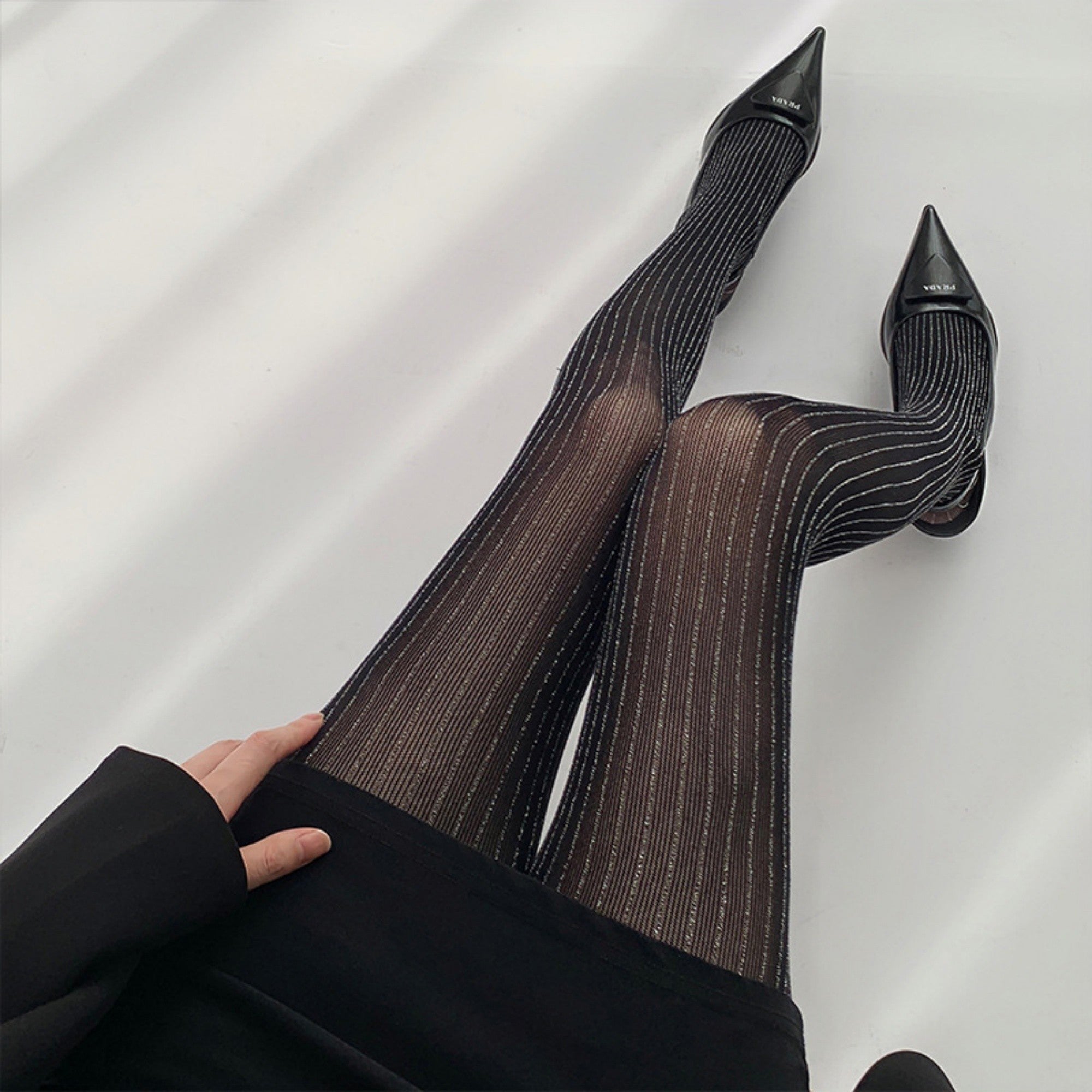 Anna-Kaci Women's Sheer Pinstripe Glitter Tights with Shimmer Detailing