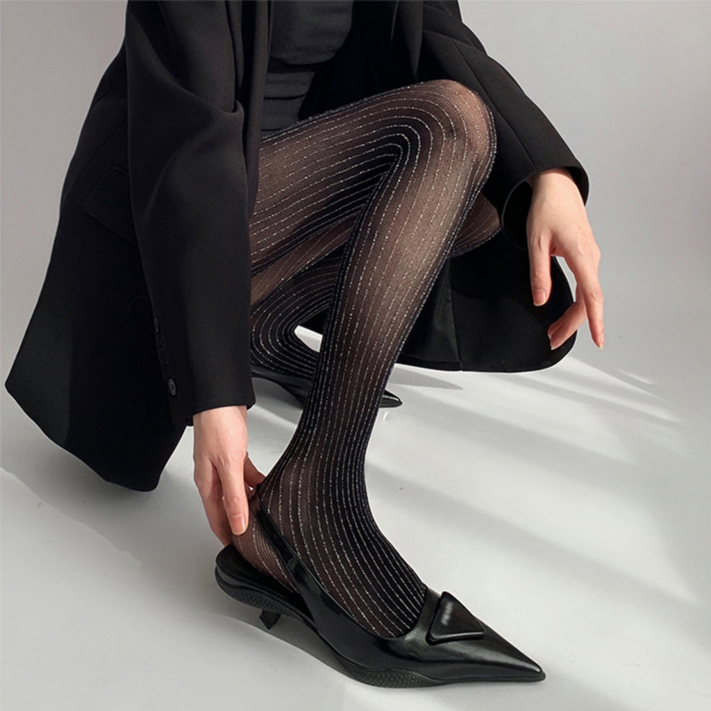 Anna-Kaci Women's Sheer Pinstripe Glitter Tights with Shimmer Detailing