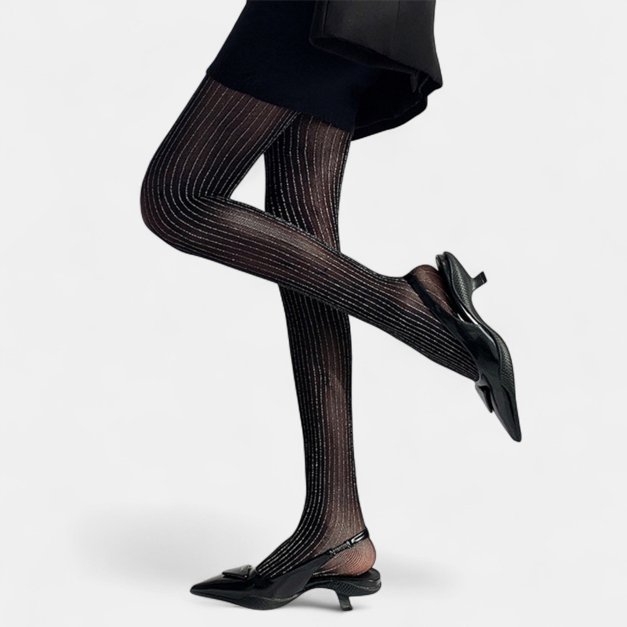 Anna-Kaci Women's Sheer Pinstripe Glitter Tights with Shimmer Detailing