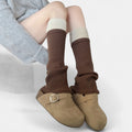 Anna-Kaci Women's Two-Tone Ribbed Knit Leg Warmers with Contrast Cuff Detail