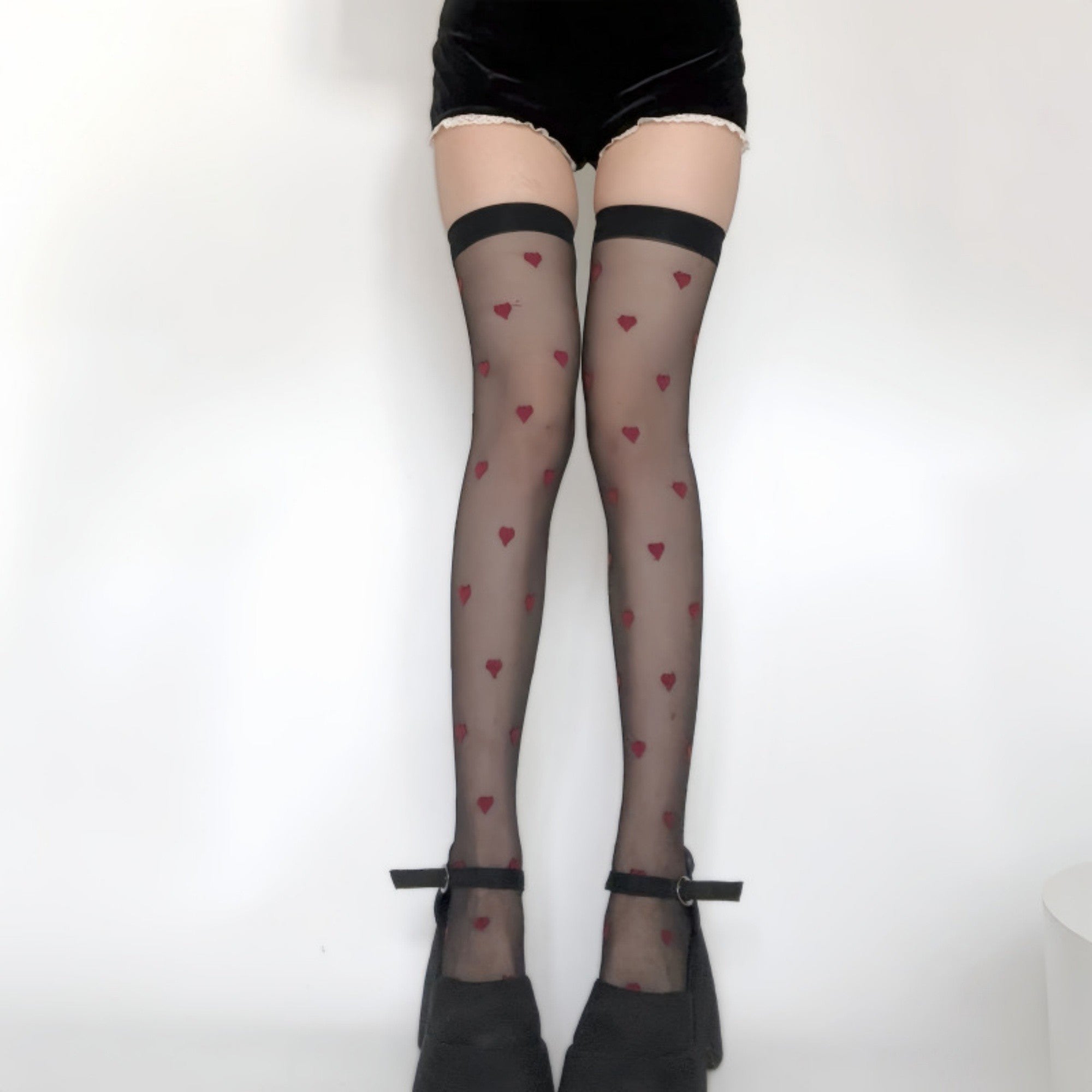 Anna-Kaci Women's Sheer Over-the-Knee Heart Pattern Mesh Stockings with Elastic Band