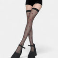 Anna-Kaci Women's Sheer Over-the-Knee Heart Pattern Mesh Stockings with Elastic Band