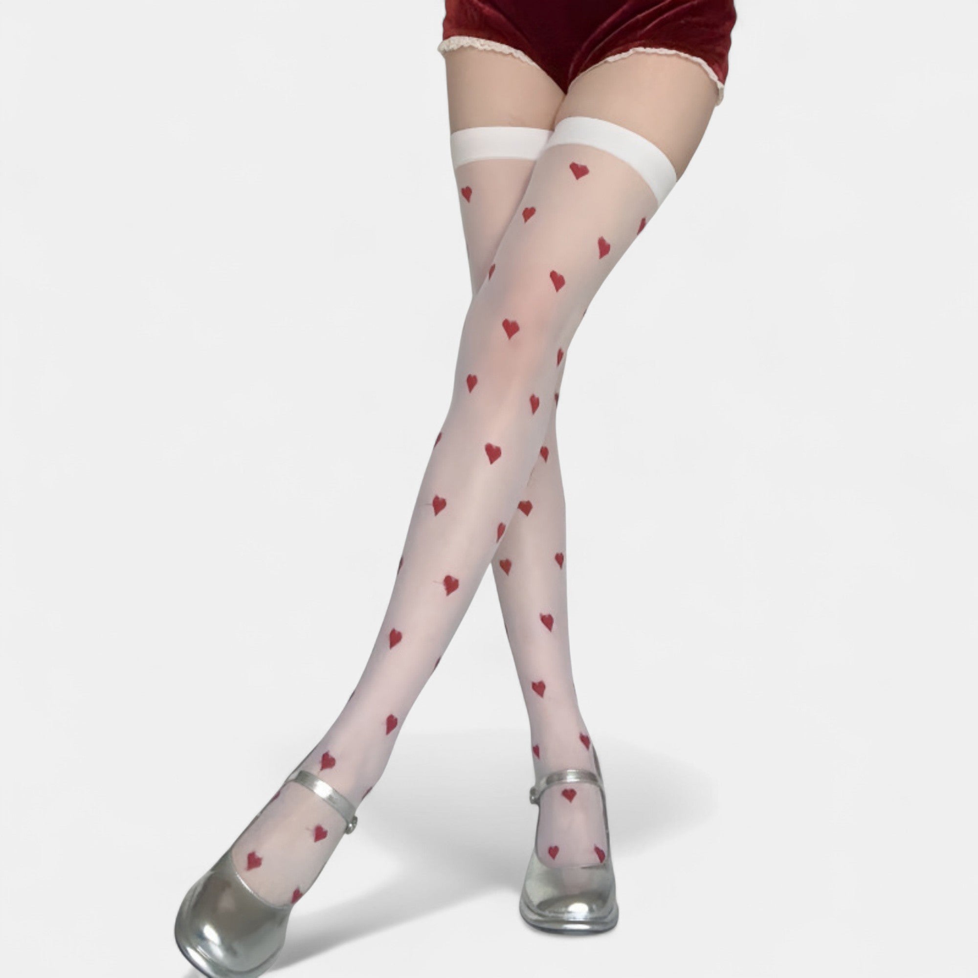 Anna-Kaci Women's Sheer Over-the-Knee Heart Pattern Mesh Stockings with Elastic Band