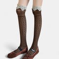 Anna-Kaci Women's Over-the-Knee Lace Top Patterned Knit Socks with Delicate Scalloped Trim