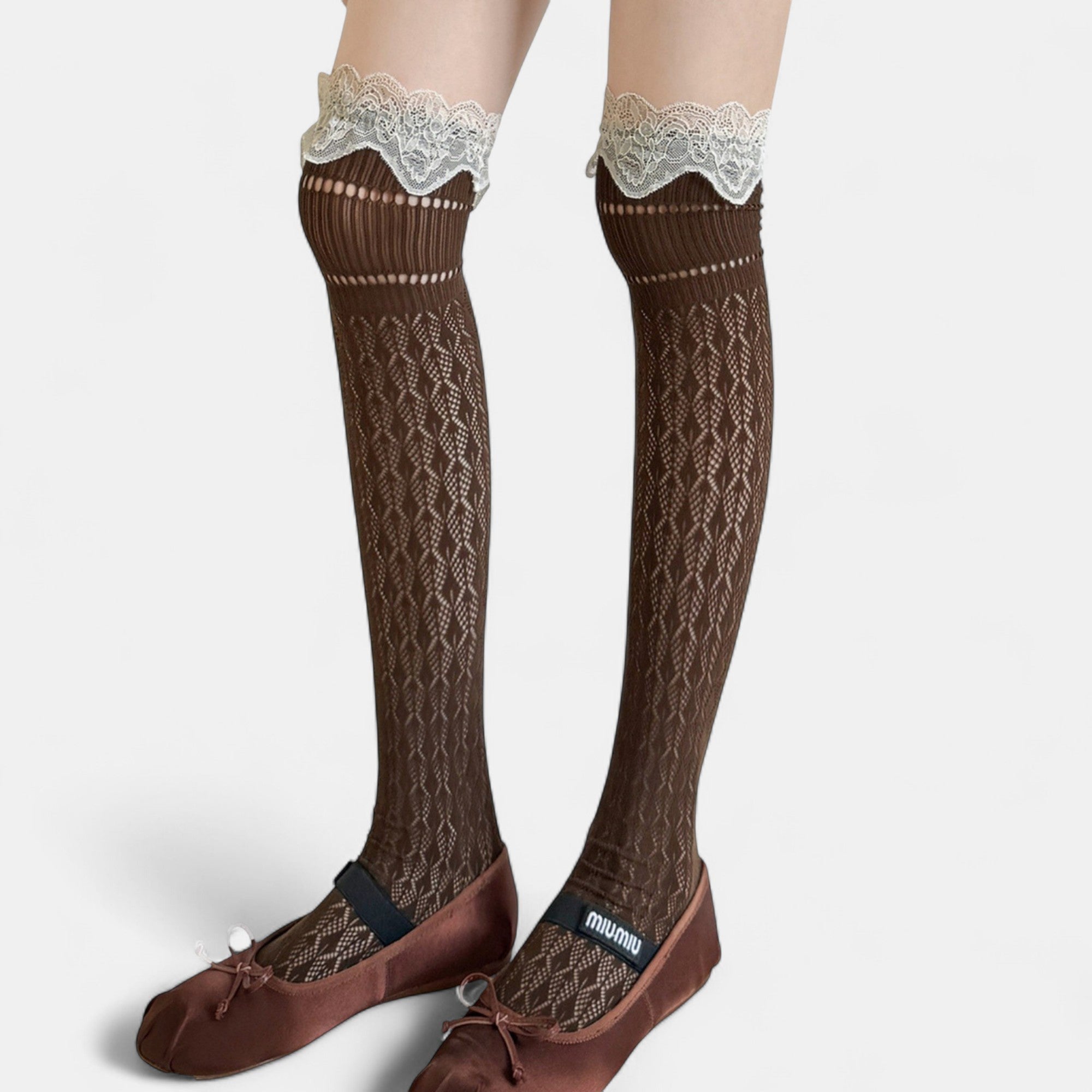 Anna-Kaci Women's Over-the-Knee Lace Top Patterned Knit Socks with Delicate Scalloped Trim