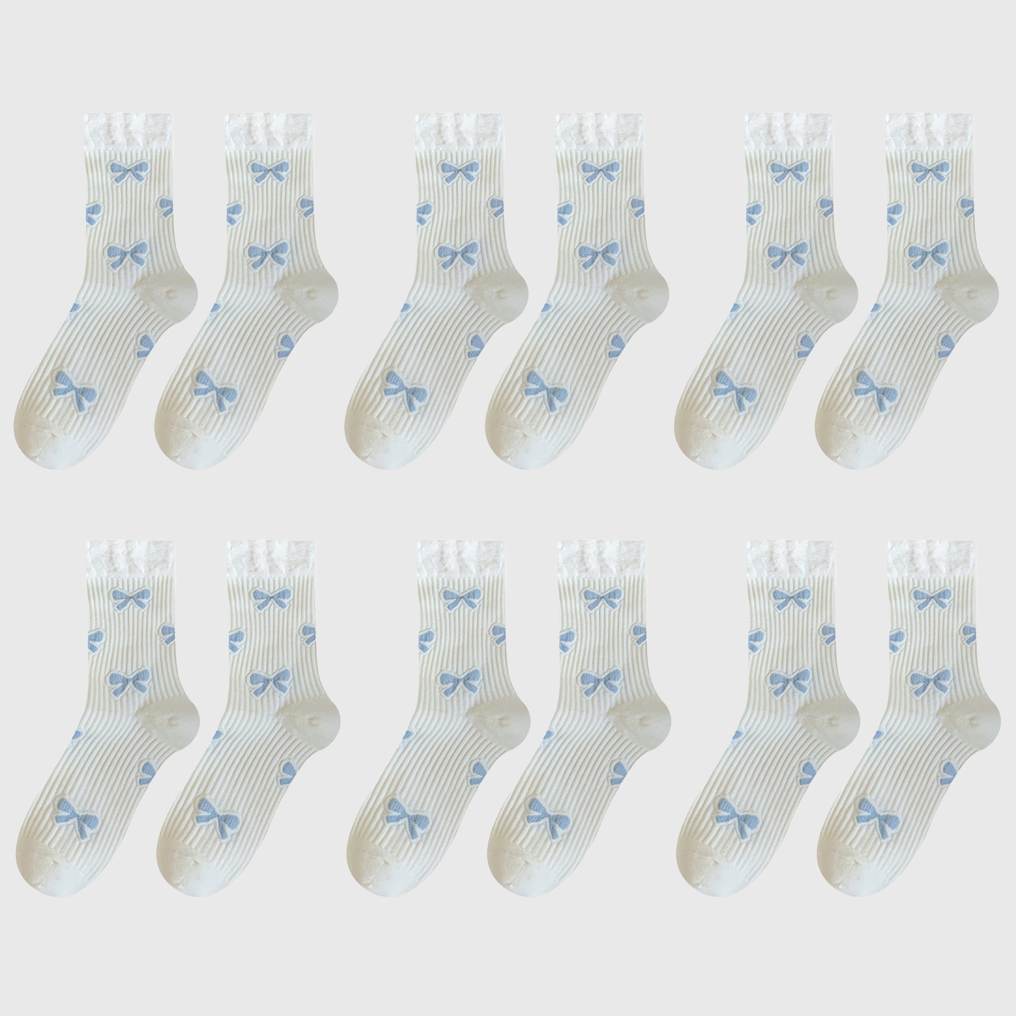 Anna-Kaci Women's 6-Pair Bow Pattern Crew Socks with Fuzzy Ruffled Cuff