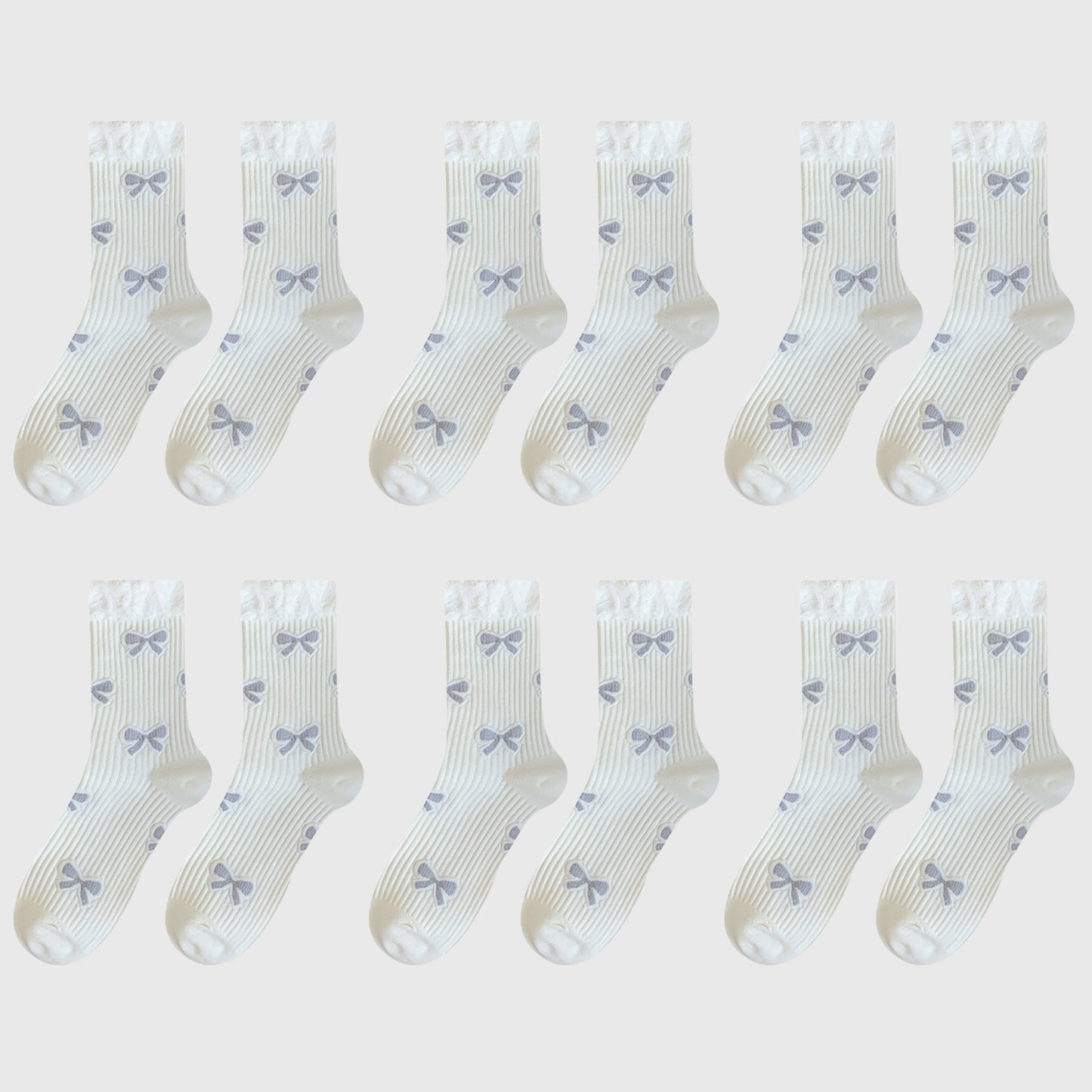 Anna-Kaci Women's 6-Pair Bow Pattern Crew Socks with Fuzzy Ruffled Cuff