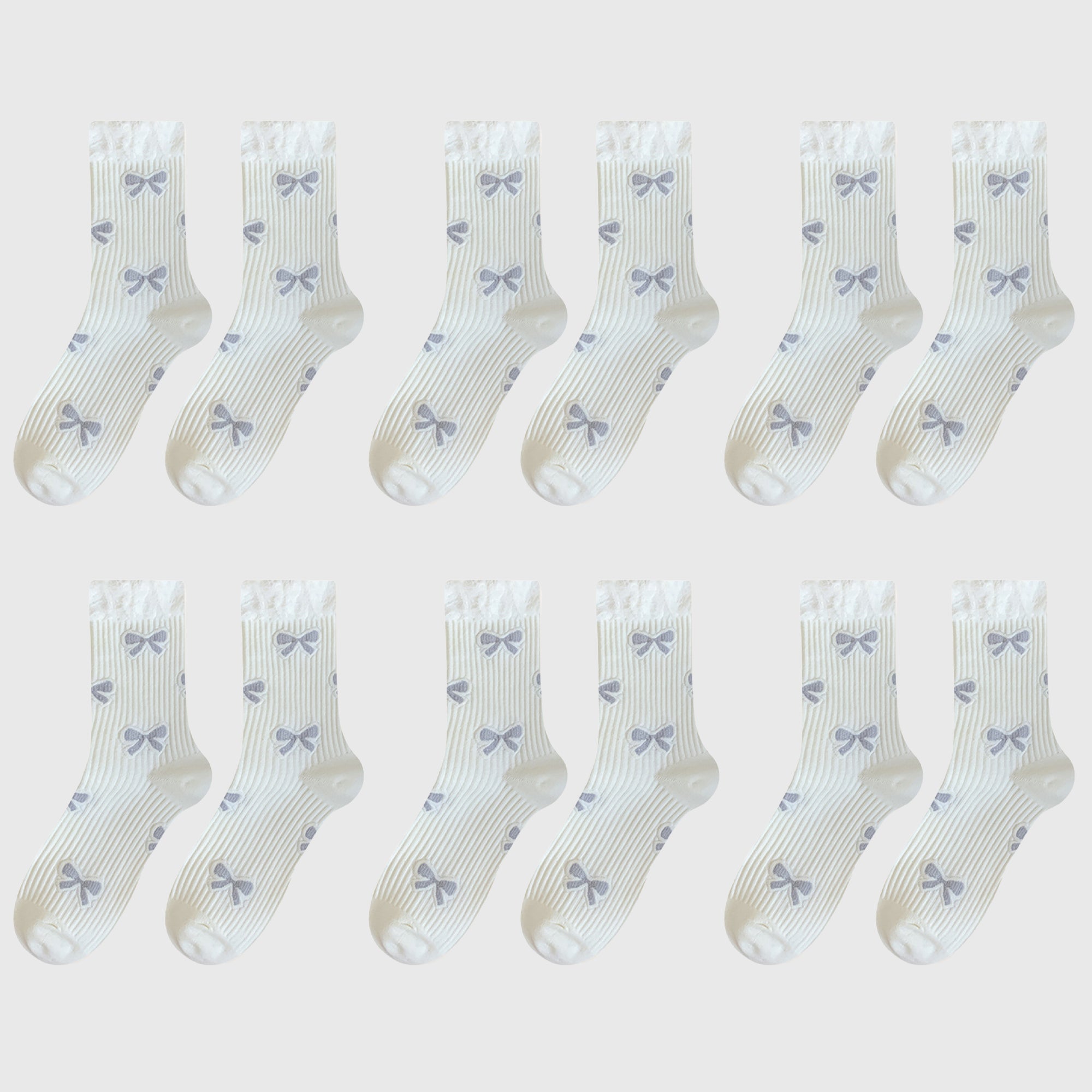 Anna-Kaci Women's 6-Pair Bow Pattern Crew Socks with Fuzzy Ruffled Cuff