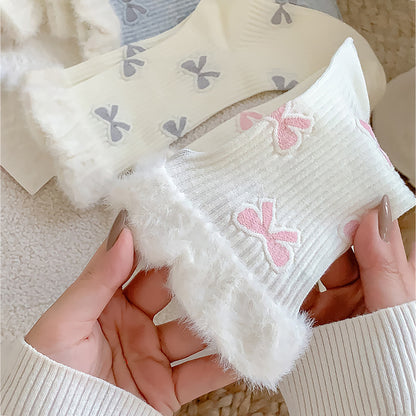 Anna-Kaci Women's 6-Pair Bow Pattern Crew Socks with Fuzzy Ruffled Cuff