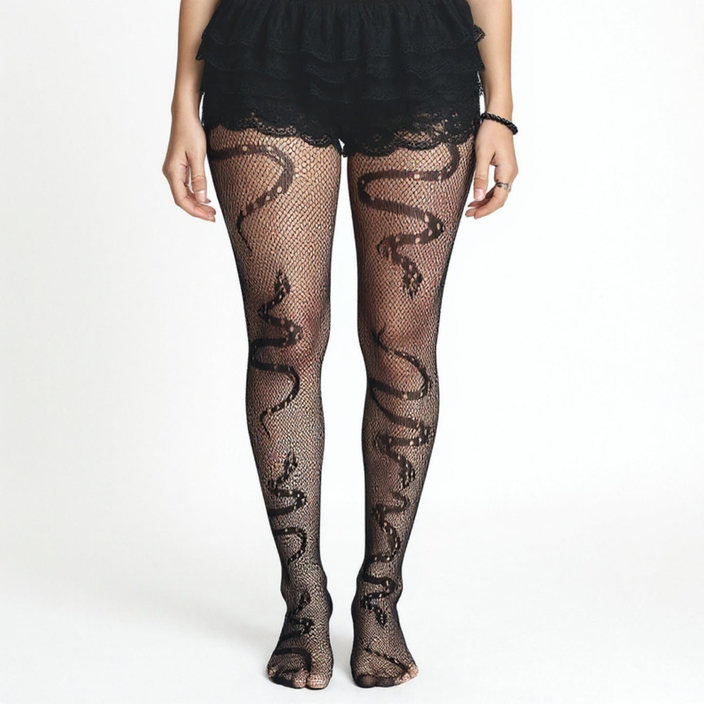 Anna-Kaci Women's 3-Piece Set Fishnet Tights with Snake Pattern Design