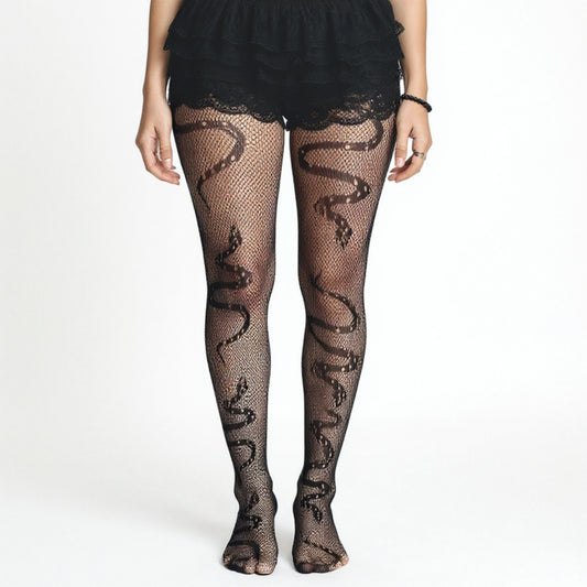 Anna-Kaci Women's 3-Piece Set Fishnet Tights with Snake Pattern Design