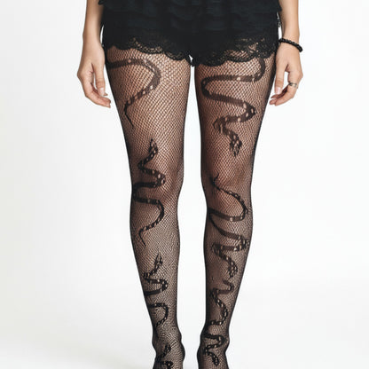 Anna-Kaci Women's 3-Piece Set Fishnet Tights with Snake Pattern Design