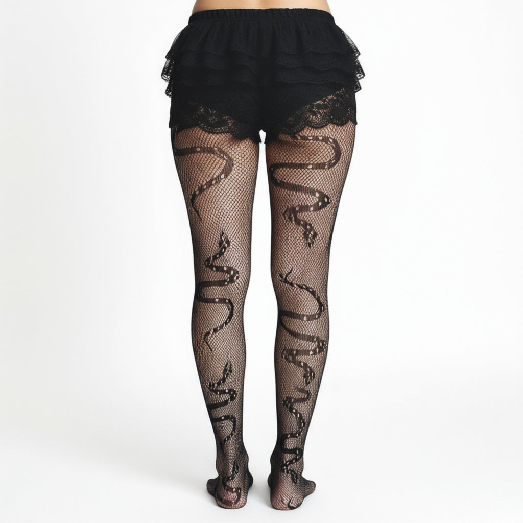 Anna-Kaci Women's 3-Piece Set Fishnet Tights with Snake Pattern Design