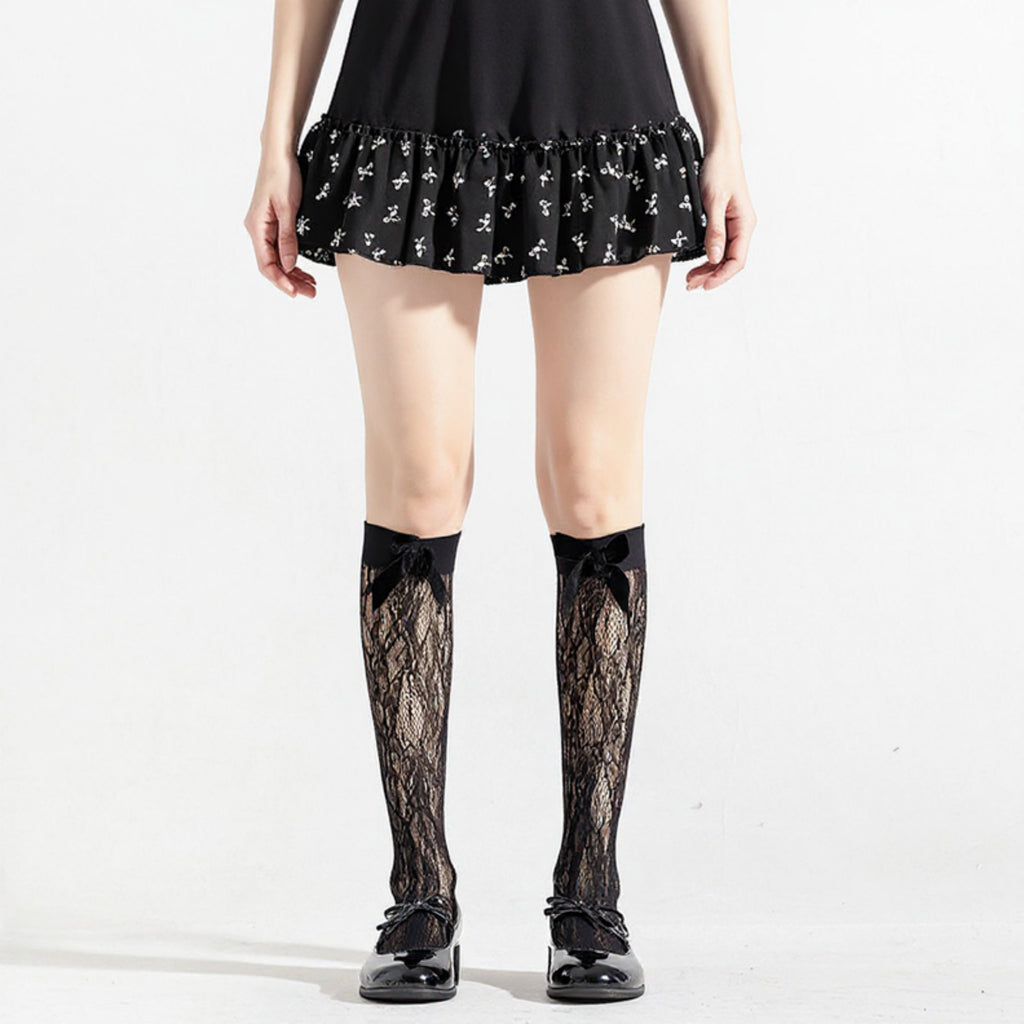Anna-Kaci Women's 3-Piece Set Knee-High Lace Socks with Bow Accent Detail