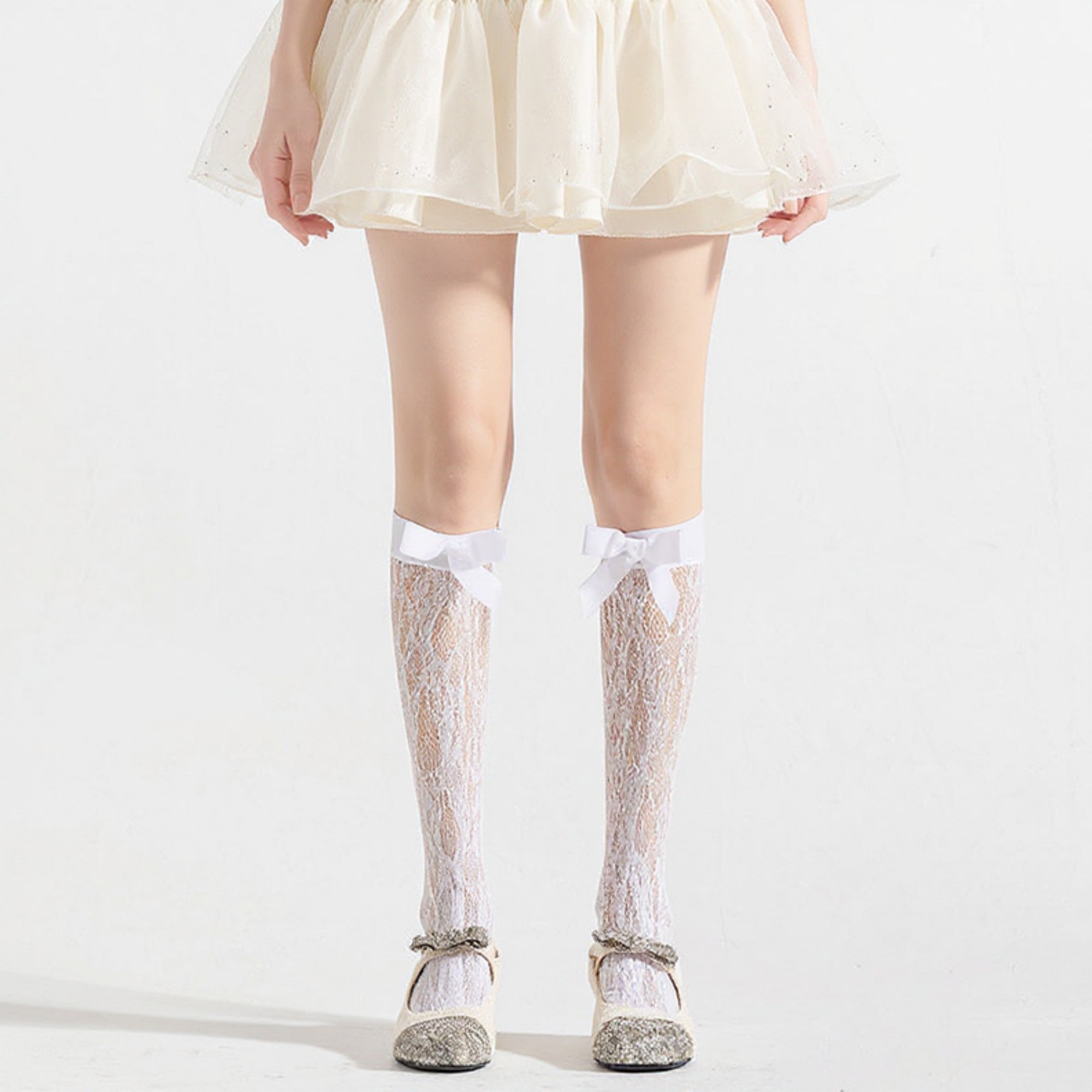 Anna-Kaci Women's 3-Piece Set Knee-High Lace Socks with Bow Accent Detail