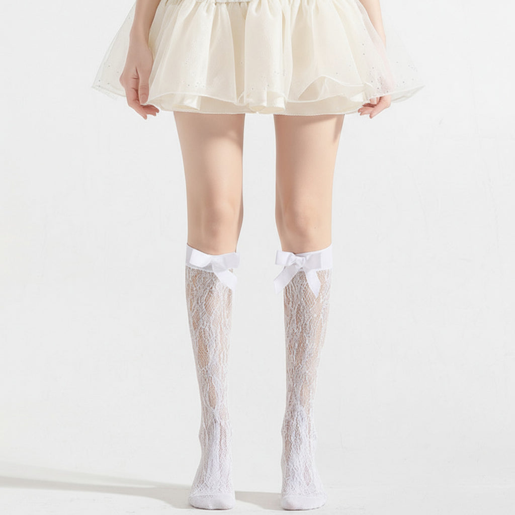 Anna-Kaci Women's 3-Piece Set Knee-High Lace Socks with Bow Accent Detail