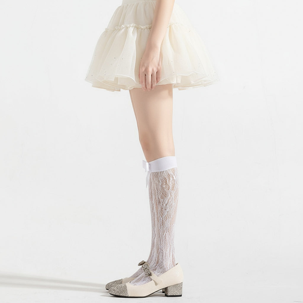 Anna-Kaci Women's 3-Piece Set Knee-High Lace Socks with Bow Accent Detail