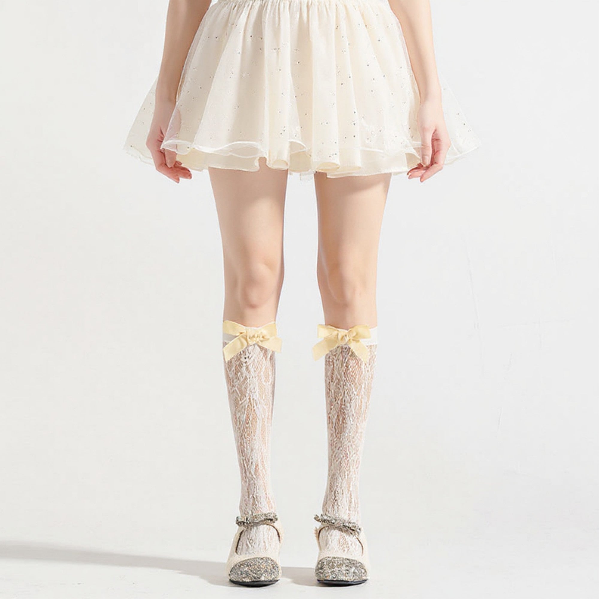 Anna-Kaci Women's 3-Piece Set Knee-High Lace Socks with Bow Accent Detail
