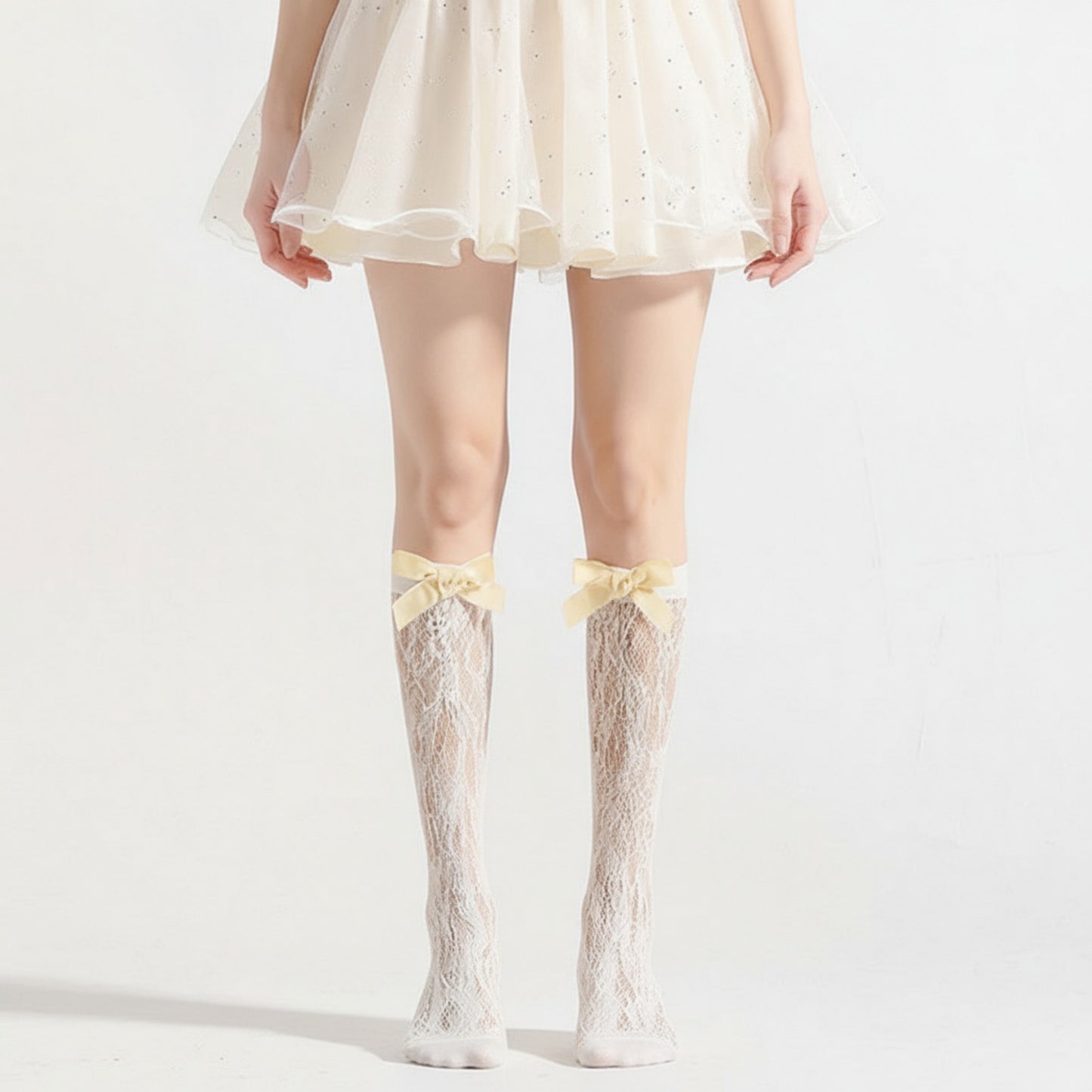 Anna-Kaci Women's 3-Piece Set Knee-High Lace Socks with Bow Accent Detail