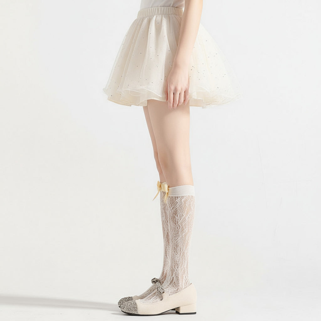 Anna-Kaci Women's 3-Piece Set Knee-High Lace Socks with Bow Accent Detail