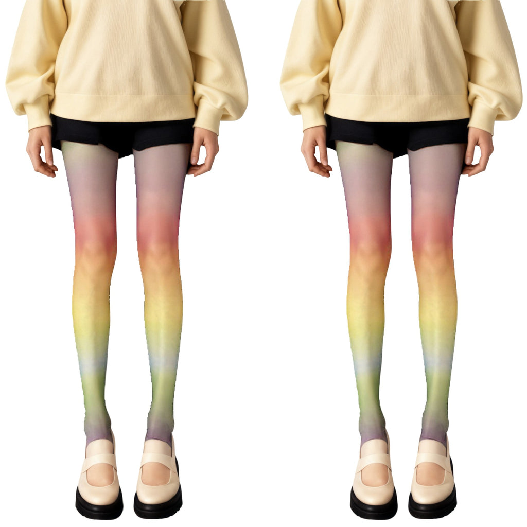 Anna-Kaci 2pcs Women's Gradient Rainbow Sheer Tights with Soft Ombre Design