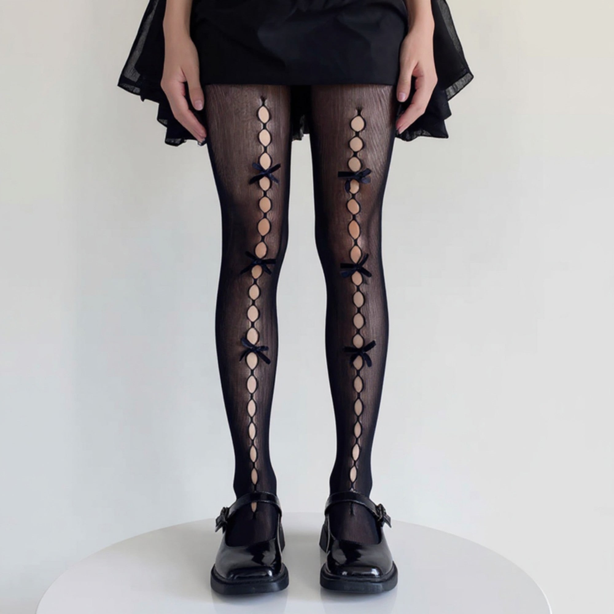 Anna-Kaci Women's 3-Piece Set Sheer Tights with Front Bow and Cutout Pattern Design