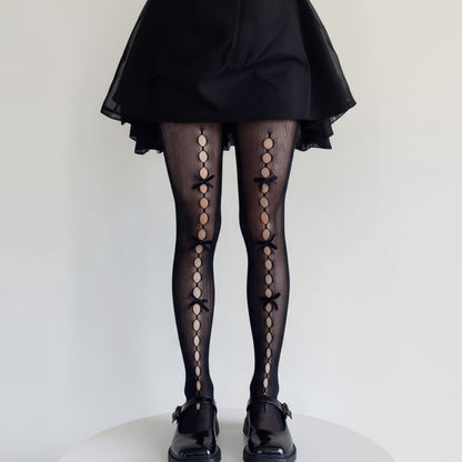 Anna-Kaci Women's 3-Piece Set Sheer Tights with Front Bow and Cutout Pattern Design