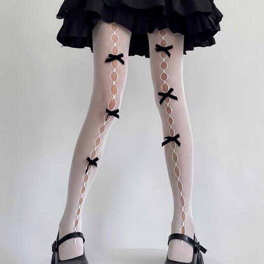 Anna-Kaci Women's 3-Piece Set Sheer Tights with Front Bow and Cutout Pattern Design